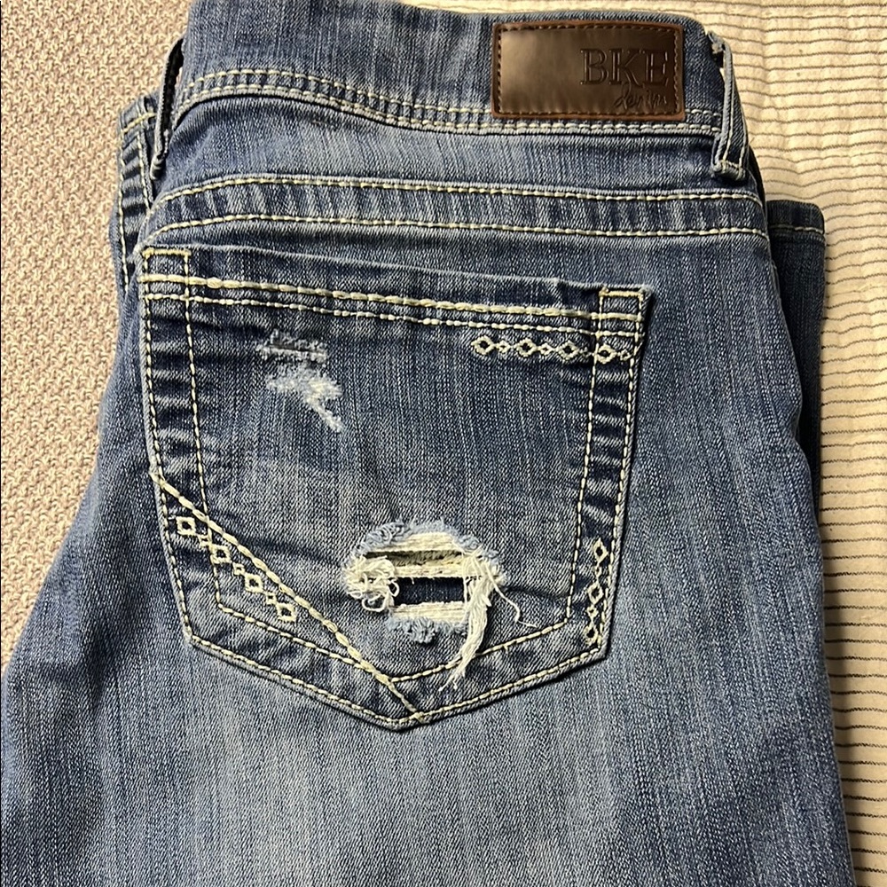 BKE Harper Blue Boyfriend Jeans with Distressed Design 33S
